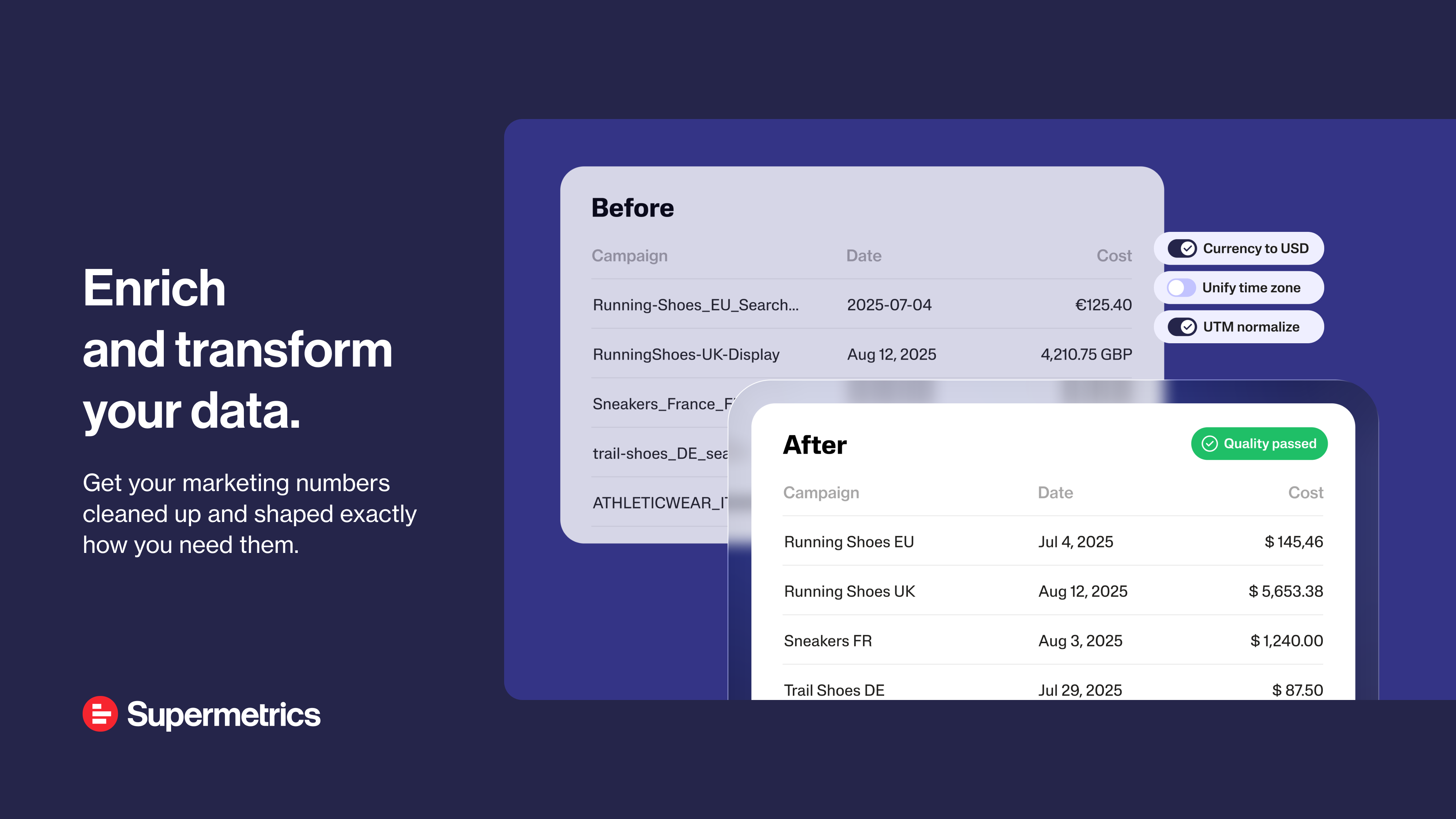 Enrich and transform your data — Supermetrics